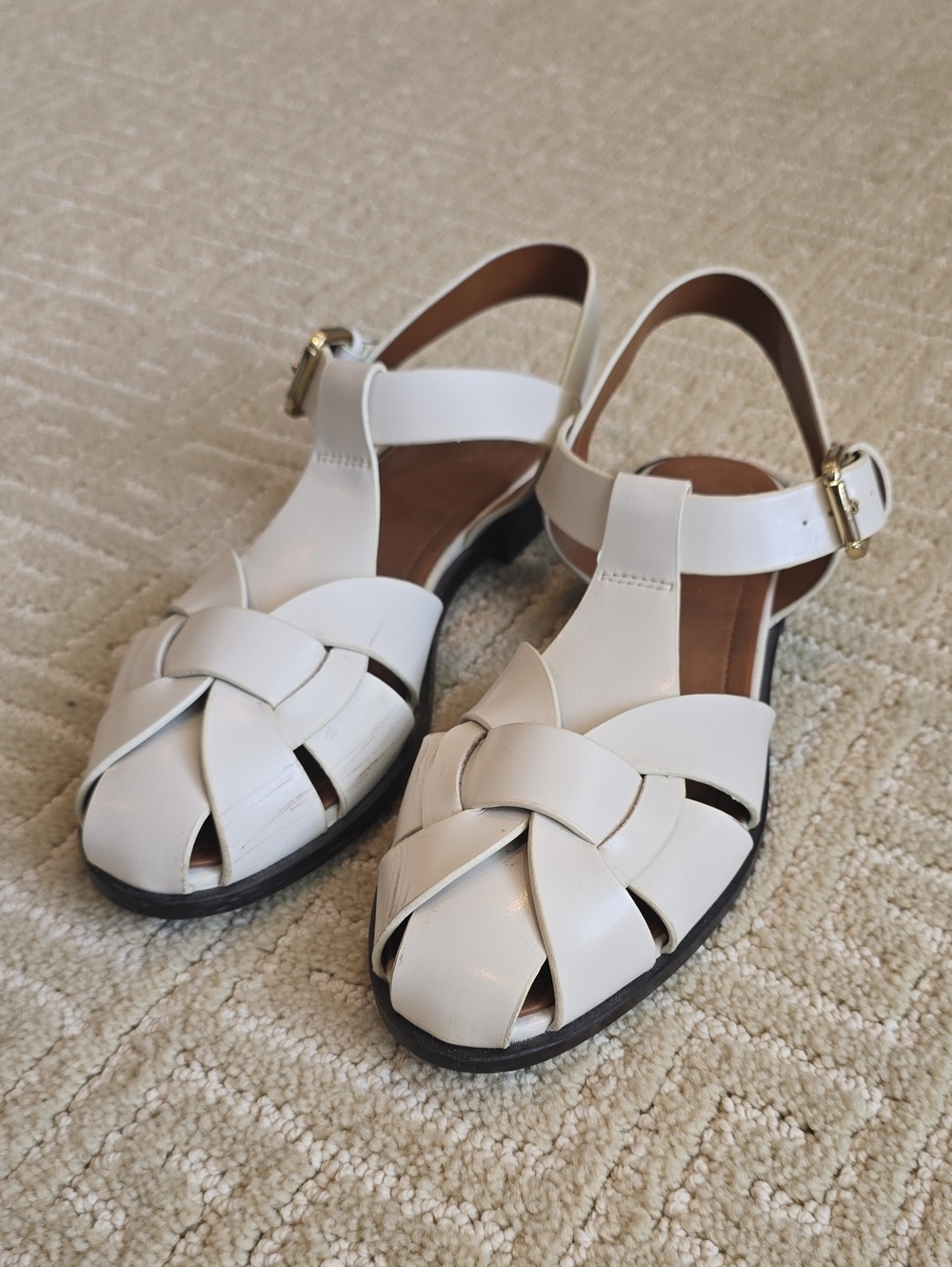 Zara Women's White Braided Leather Sandals, Size 39